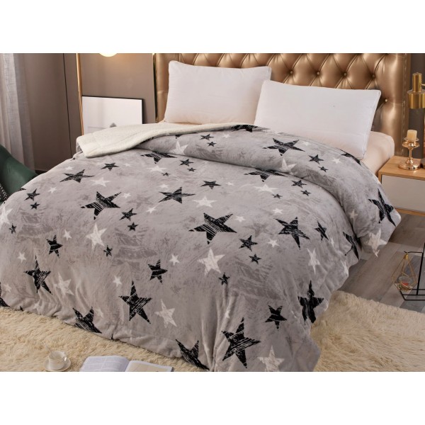 Patura CoCoLiNo cu blanita, 200x230cm, Jojo Home, Gri-Negru, stelute [1]