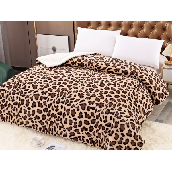 Patura CoCoLiNo cu blanita, 200x230cm, Jojo Home, Bej-Maro, animal print [1]