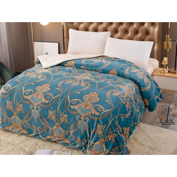 Patura CoCoLiNo cu blanita, 200x230cm, Jojo Home, Turquoise-Bej, model elegant [1]