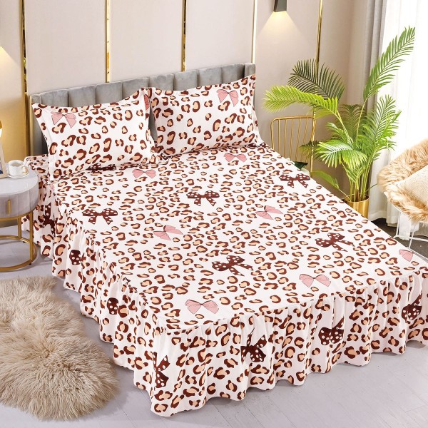 Cearsaf cu volanase, Bumbac FINET, 180x200cm, 2 fete de perne 50x70cm, Jojo Home, Crem-Multicolor, animal print, fundite [1]