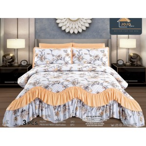 Cuvertura pat dublu, 3 piese, Bumbac Finet, 220x270cm, cu volanase, Jojo Home, Alb-Galben, flori Cuvertura pat dublu, 3 piese, Bumbac Finet, 220x270cm, cu volanase, Jojo Home, Alb-Galben, flori