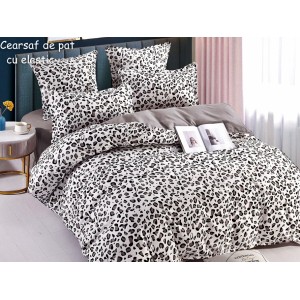 Lenjerie pat dublu,  FINET, 6 piese, cu ELASTIC, Jojo Home, Gri-Negru, animal print Lenjerie pat dublu,  FINET, 6 piese, cu ELASTIC, Jojo Home, Gri-Negru, animal print