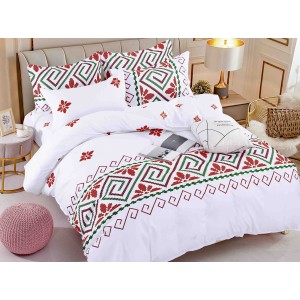 Lenjerie pat dublu,  FINET, 6 piese, Jojo Home, Alb-Rosu, model traditional Lenjerie pat dublu,  FINET, 6 piese, Jojo Home, Alb-Rosu, model traditional