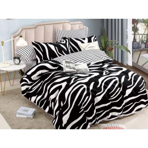 Lenjerie pat dublu,  FINET, 6 piese, cu ELASTIC, Jojo Home, Alb-Negru, animal print Lenjerie pat dublu,  FINET, 6 piese, cu ELASTIC, Jojo Home, Alb-Negru, animal print