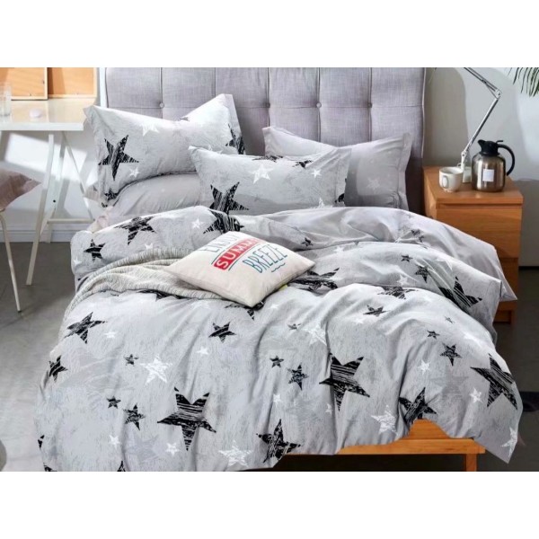 Lenjerie pat dublu,  FINET, 6 piese, Jojo Home, Gri, stelute [1]