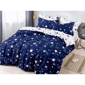 Lenjerie pat dublu,  FINET, 6 piese, Jojo Home, Bleumarin - Alb, stelute