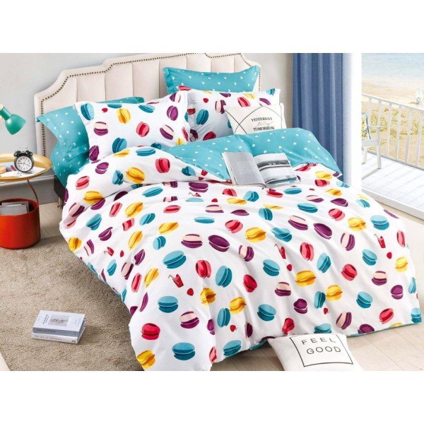 Lenjerie pat dublu,  FINET, 6 piese, Jojo Home, Alb-Multicolor, macarons [1]