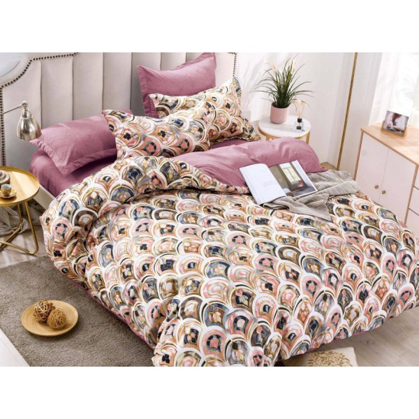 Lenjerie pat dublu,  FINET, 6 piese, Jojo Home, Alb-Multicolor, model elegant [1]