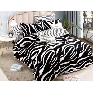 Lenjerie pat dublu,  FINET, 6 piese, Jojo Home, Alb-Negru, animal print