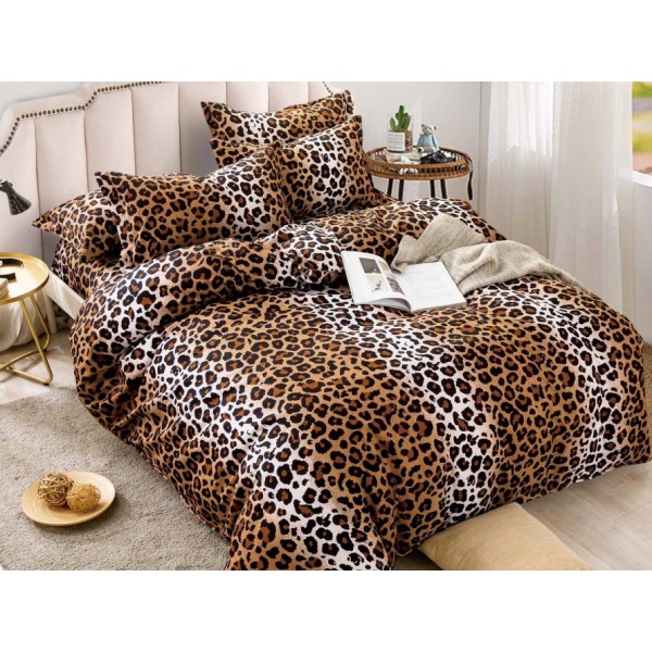 Lenjerie pat dublu,  FINET, 6 piese, Jojo Home, Maro-Multicolor, animal print [1]
