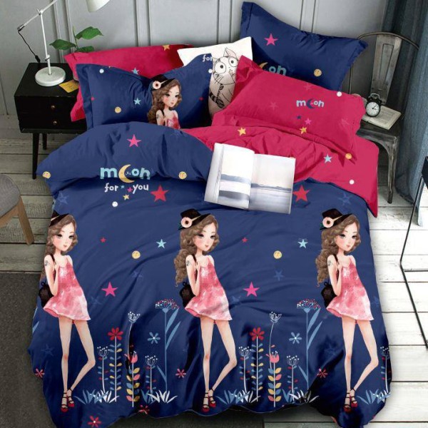 Lenjerie pat dublu,  FINET, 6 piese, Jojo Home, Bleumarin-Multicolor, fetite [1]