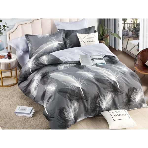 Lenjerie pat dublu,  FINET, 6 piese, Jojo Home, Gri-Alb, pene [1]