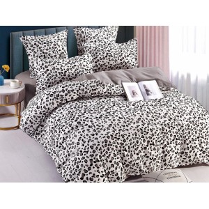 Lenjerie pat dublu,  FINET, 6 piese, Jojo Home, Alb-Gri-Negru, animal print