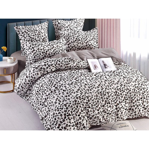 Lenjerie pat dublu,  FINET, 6 piese, Jojo Home, Alb-Gri-Negru, animal print [1]