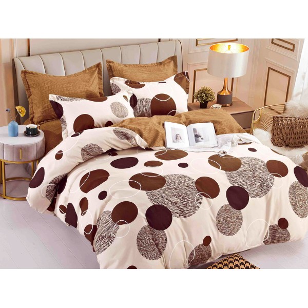 Lenjerie pat dublu,  FINET, 6 piese, Jojo Home, Crem-Maro, buline [1]