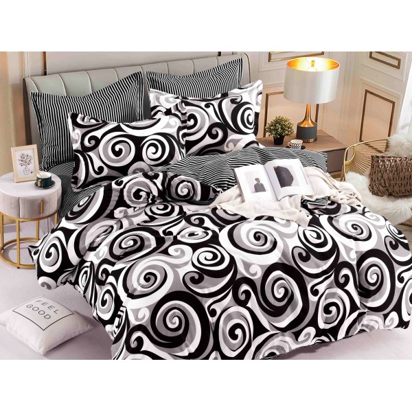 Lenjerie pat dublu,  FINET, 6 piese, Jojo Home, Alb-Negru, model abstract [1]