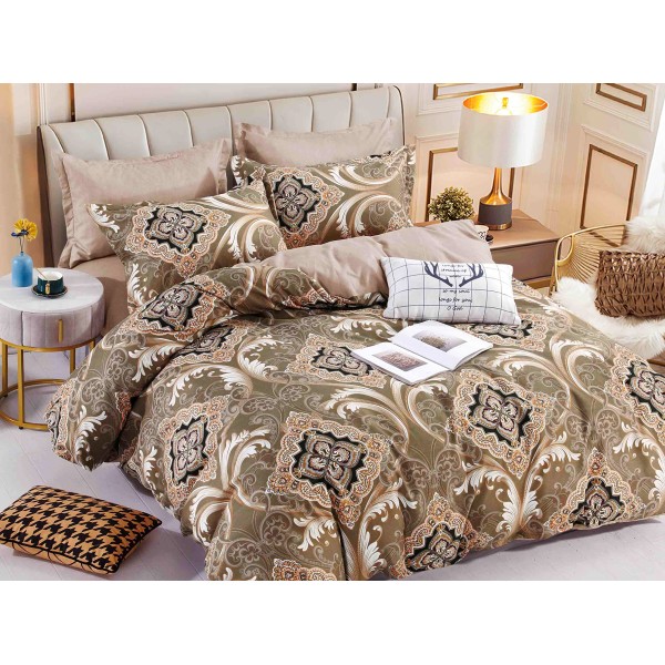 Lenjerie pat dublu,  FINET, 6 piese, Jojo Home, Maro-Multicolor, model elegant [1]