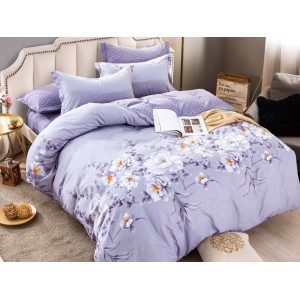 Lenjerie pat dublu,  FINET, 6 piese, Jojo Home, Lila-Multicolor, flori