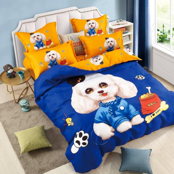 Lenjerie pat dublu,  FINET, Imprimeu Digital - Identic cu poza, 6 piese, Jojo Home, Galben-Multicolor, catel [1]