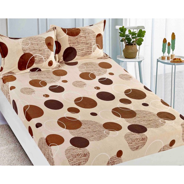 Cearsaf CoCoLiNo, JoJo Home, cu Elastic, 180x200x25cm, 2 fete de perne, 50x70cm, Bej, Maro, buline [1]