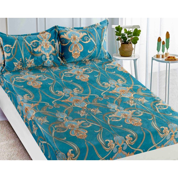 Cearsaf CoCoLiNo, JoJo Home, cu Elastic, 180x200x25cm, 2 fete de perne, 50x70cm, Turquoise, Bej, model elegant [1]