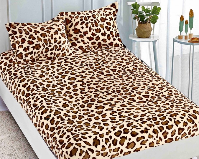 Cearsaf cu elastic COCOLINO 180x200x25cm 2 fete de perne Jojo Home Bej-Maro animal print