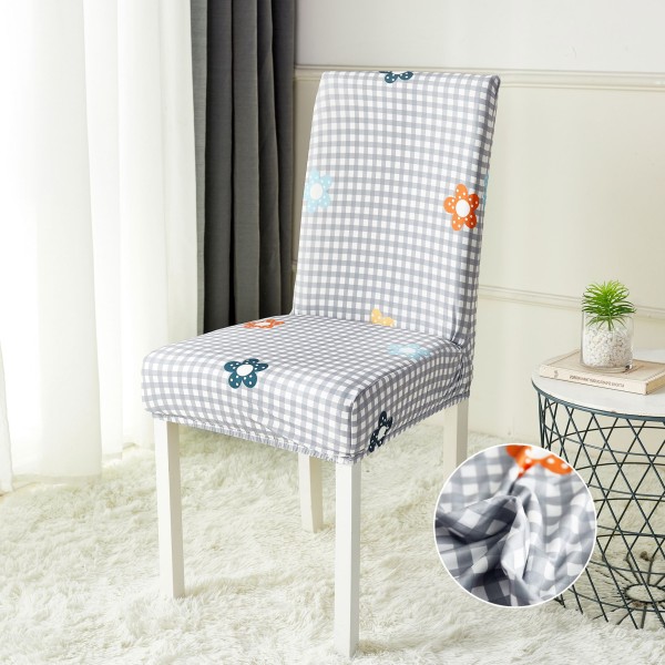 Set 6 huse universale pentru scaun, ELASTICE, Jojo Home, Gri, carouri, flori [1]