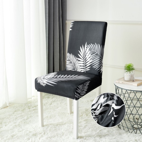 Set 6 huse universale pentru scaun, ELASTICE, Jojo Home, Negru, frunze [1]