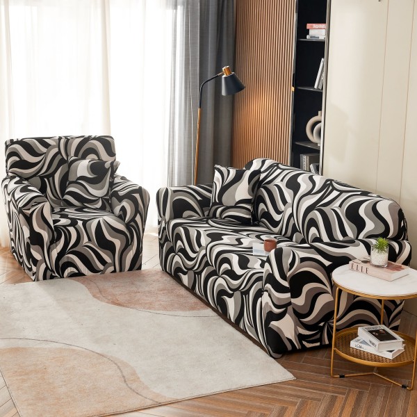Husa Elastica Pentru fotoliu cu brate, Jojo Home, Alb-Negru, model clasic [1]