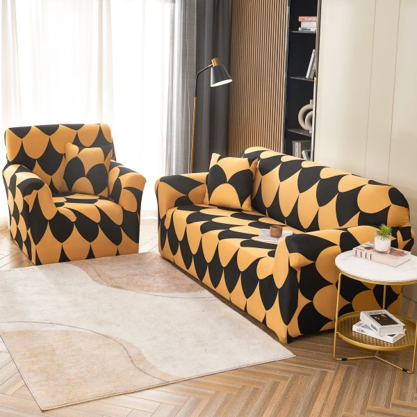 Husa Elastica Pentru Fotoliu cu brate, Jojo Home, Bej-Negru, model clasic [1]