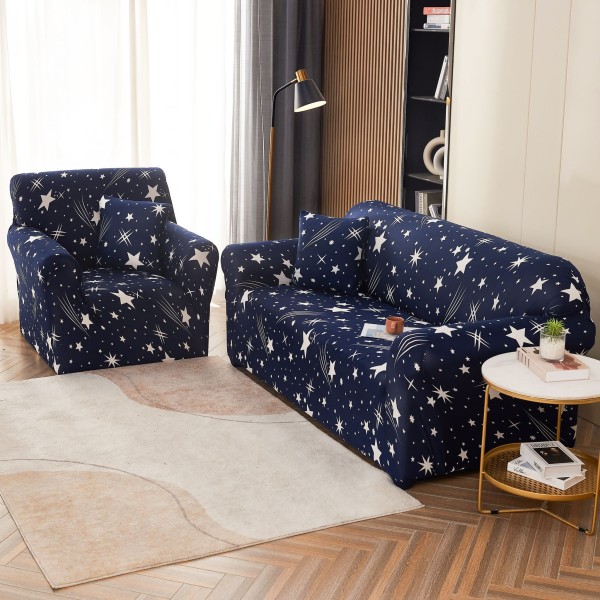 Husa Elastica Pentru Fotoliu cu brate, Jojo Home, Bleumarin-Alb, stelute [1]