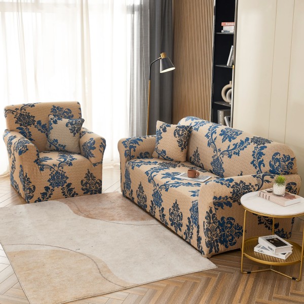 Husa Elastica Pentru fotoliu cu brate, Jojo Home, Bej-Bleu, model elegant [1]