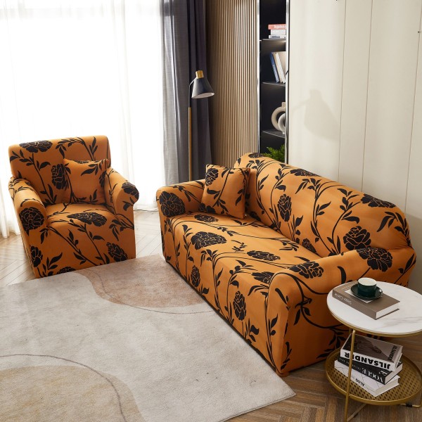 Husa Elastica Pentru Canapea 2 Locuri - M - Jojo Home, Mustar, flori [1]