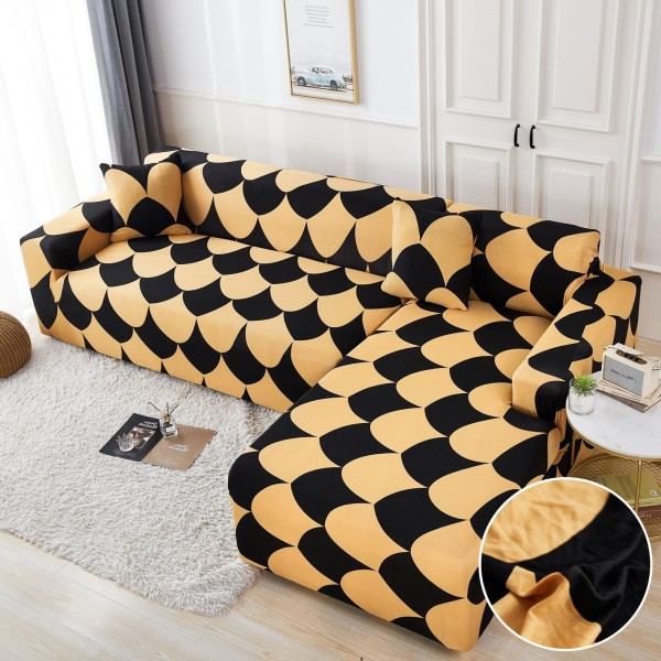 Set husa pentru coltar M + L, Elastica, Jojo Home, Bej-Negru, model elegant [1]