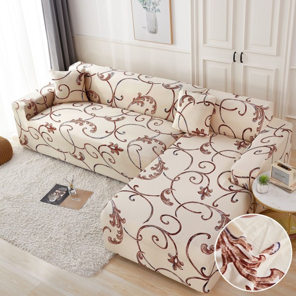 Set husa pentru coltar M + L, Elastica, Jojo Home, Crem-Maro, model elegant [1]