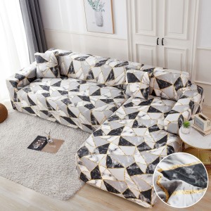 Set husa pentru coltar M + L, Elastica, Jojo Home, Gri-Negru, forme geometrice Set husa pentru coltar M + L, Elastica, Jojo Home, Gri-Negru, forme geometrice