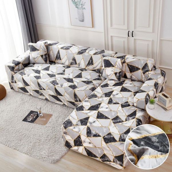 Set husa pentru coltar M + L, Elastica, Jojo Home, Gri-Negru, forme geometrice [1]