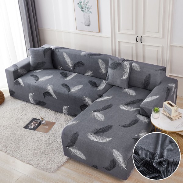 Set husa pentru coltar M + L, Elastica, Jojo Home, Gri-Negru, pene [1]