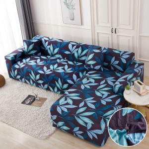 Set husa pentru coltar M + L, Elastica, Jojo Home, Albastru, frunze