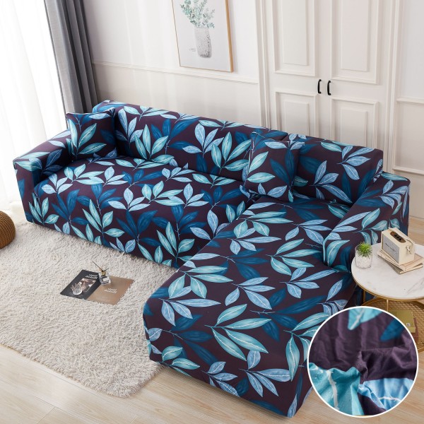 Set husa pentru coltar M + L, Elastica, Jojo Home, Albastru, frunze [1]