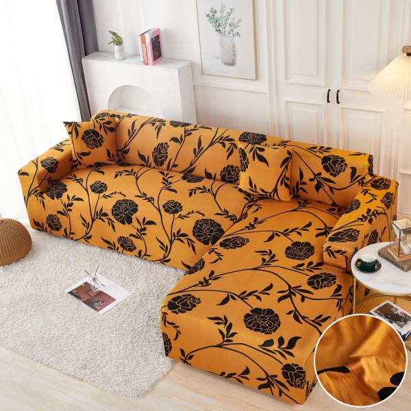 Set husa pentru coltar M + L, Elastica, Jojo Home, Mustar, flori [1]
