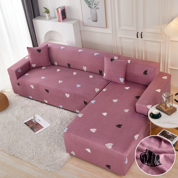 Set husa pentru coltar M + L, Elastica, Jojo Home, Roz, inimioare [1]