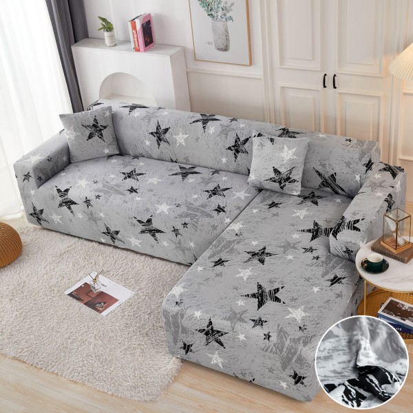 Set husa pentru coltar M + L, Elastica, Jojo Home, Gri, stelute [1]