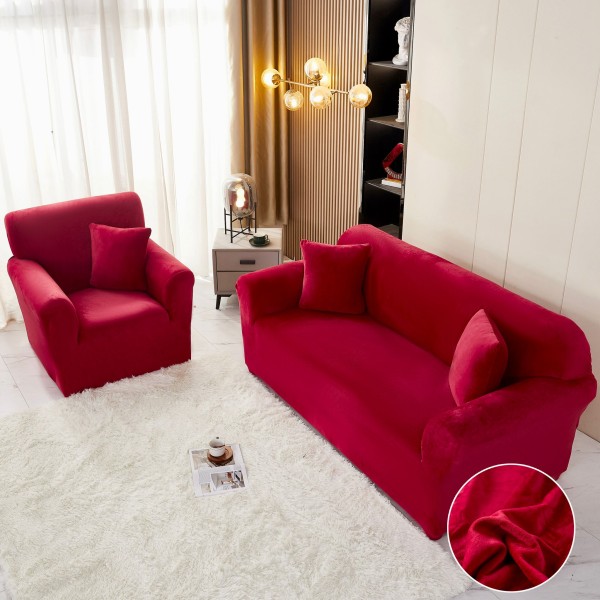 Husa Elastica, 130cm-180cm, pentru Canapea 2 Locuri - M - Jojo Home, Catifea, Rosu [1]