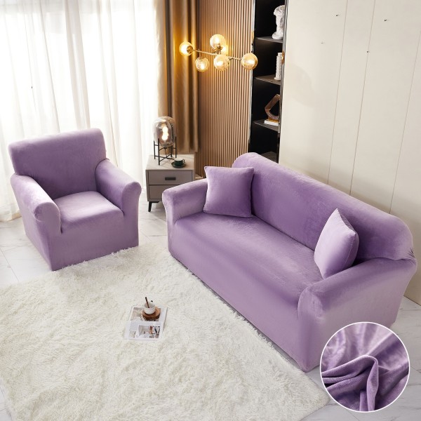Husa Elastica, 130cm-180cm, pentru Canapea 2 Locuri - M - Jojo Home, Catifea, Lila [1]