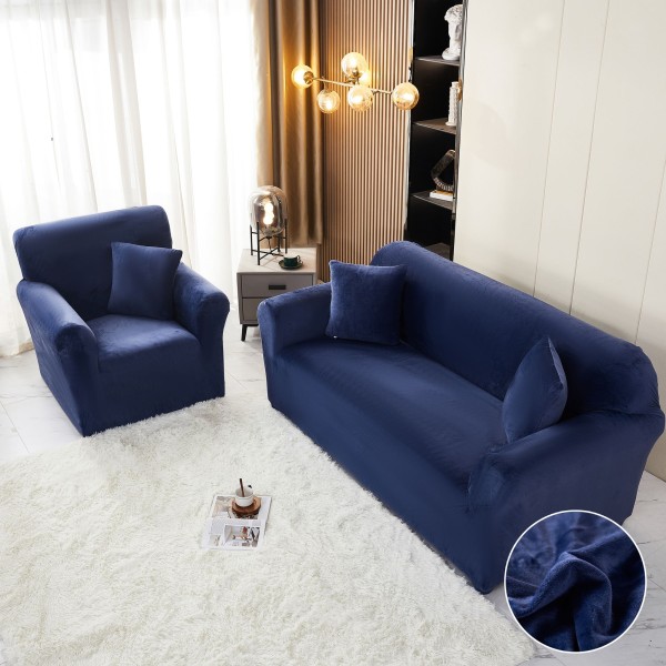Husa Elastica,130cm-180cm, pentru Canapea 2 Locuri - M - Jojo Home, Catifea, Bleumarin [1]