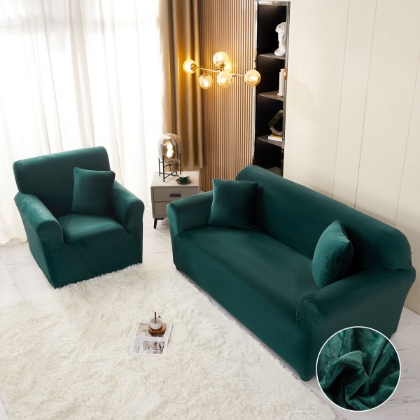 Husa Elastica, 180cm-230cm, pentru Canapea 3 Locuri - L - Jojo Home, Catifea, Verde Smarald [1]