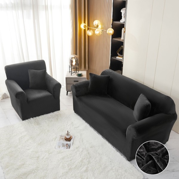Husa Elastica, 180cm-230cm, pentru Canapea 3 Locuri - L - Jojo Home, Catifea, Negru [1]