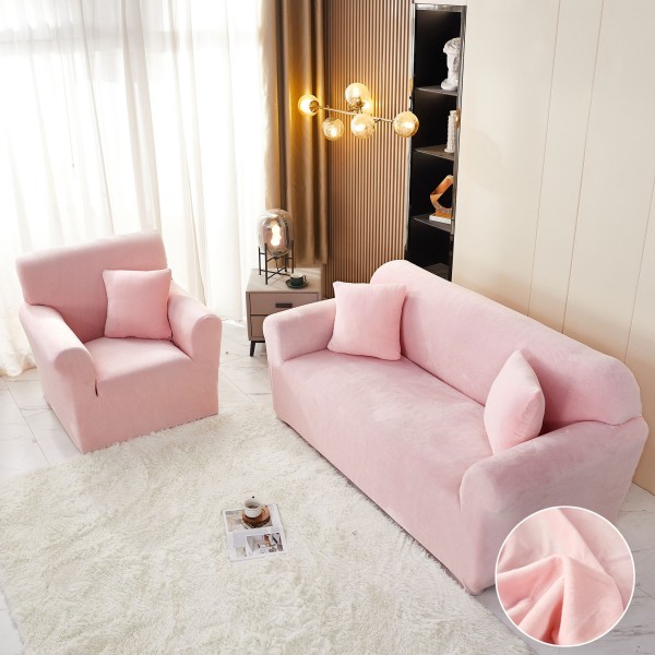 Husa Elastica, 130cm-180cm, pentru Canapea 2 Locuri - M - Jojo Home, Catifea, Roz [1]