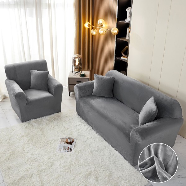 Husa Elastica, 130cm-180cm, pentru Canapea 2 Locuri - M - Jojo Home, Catifea, Gri inchis [1]